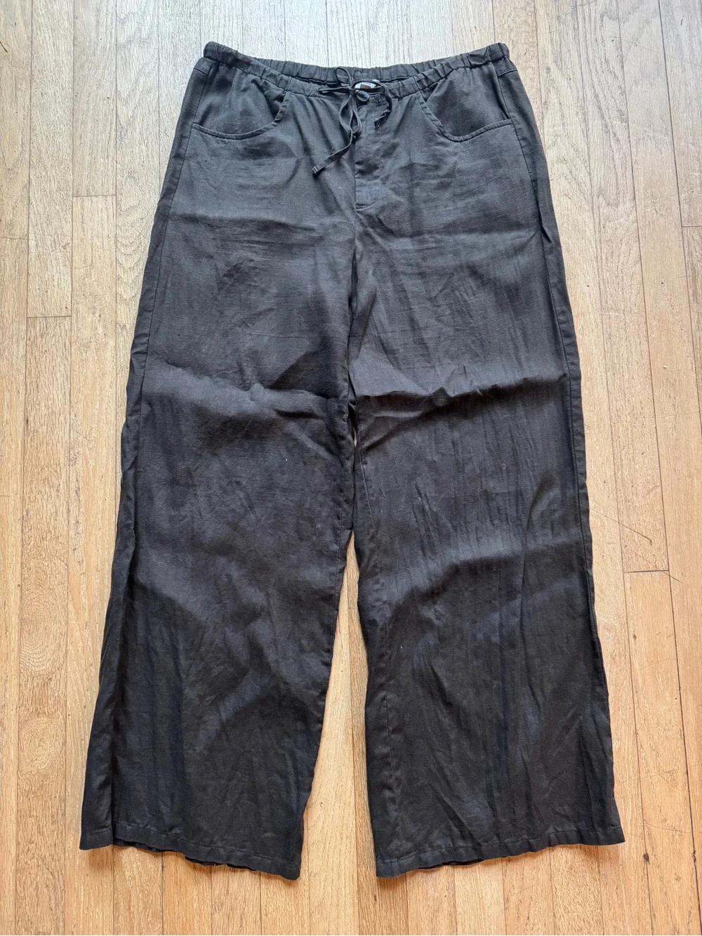 Banana Republic Studio Wide Leg Drawstring Linen Pants Chocolate Brown M EUC